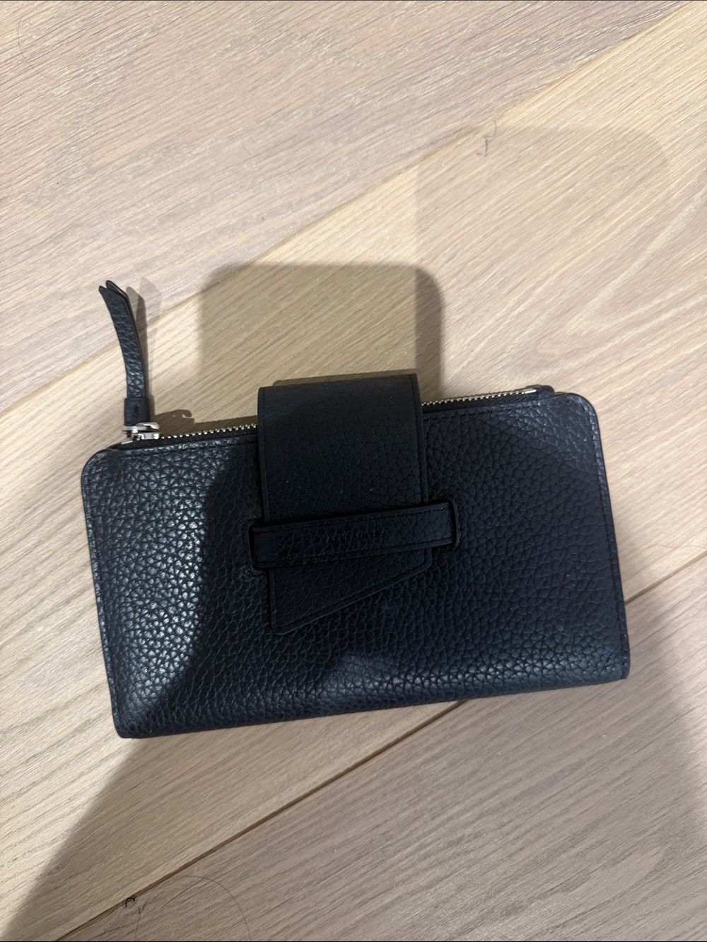All Saints Black Pebbled Leather Zip-Around Wallet with Tab